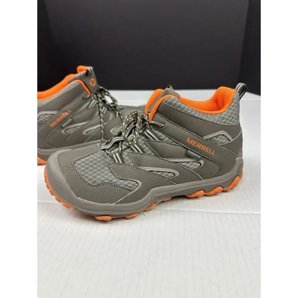 Merrell Chameleon 7 Waterproof Mid Hiking Boots Gray Orange Kids Boys Size 4.5M